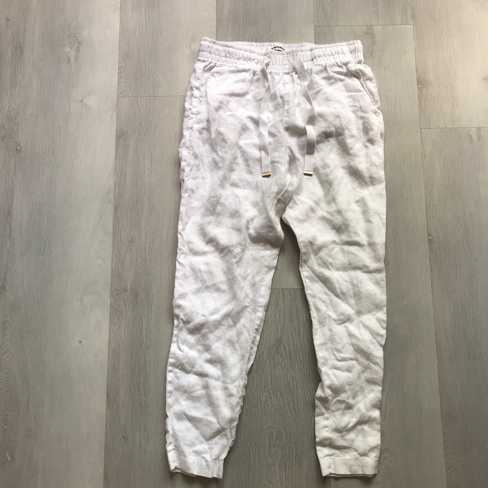 VENROY WHITE PANTS 100% LINEN ANKLE CROP WOMENS MEDIUM